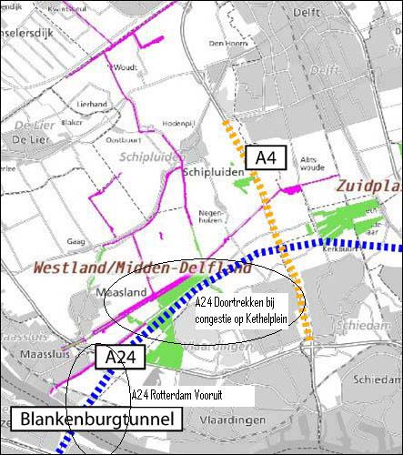Blankenburgtunnel, A24 naar A4 en A13.